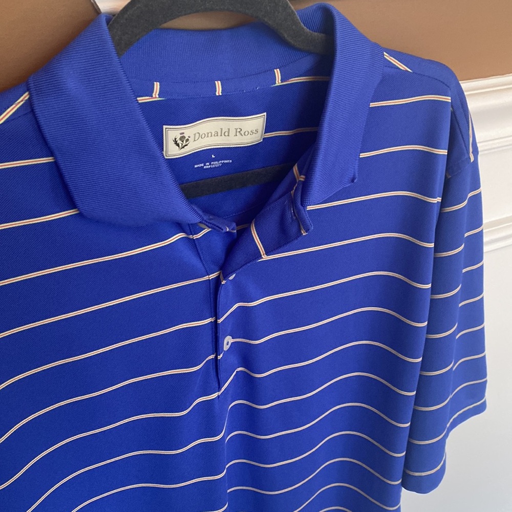 Donald Ross Country Club Blue & Yellow Stripe Polo - EUC Size Large